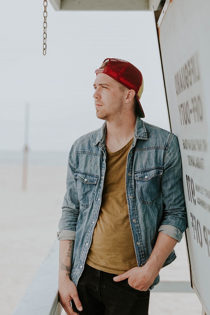 man leaning on wall