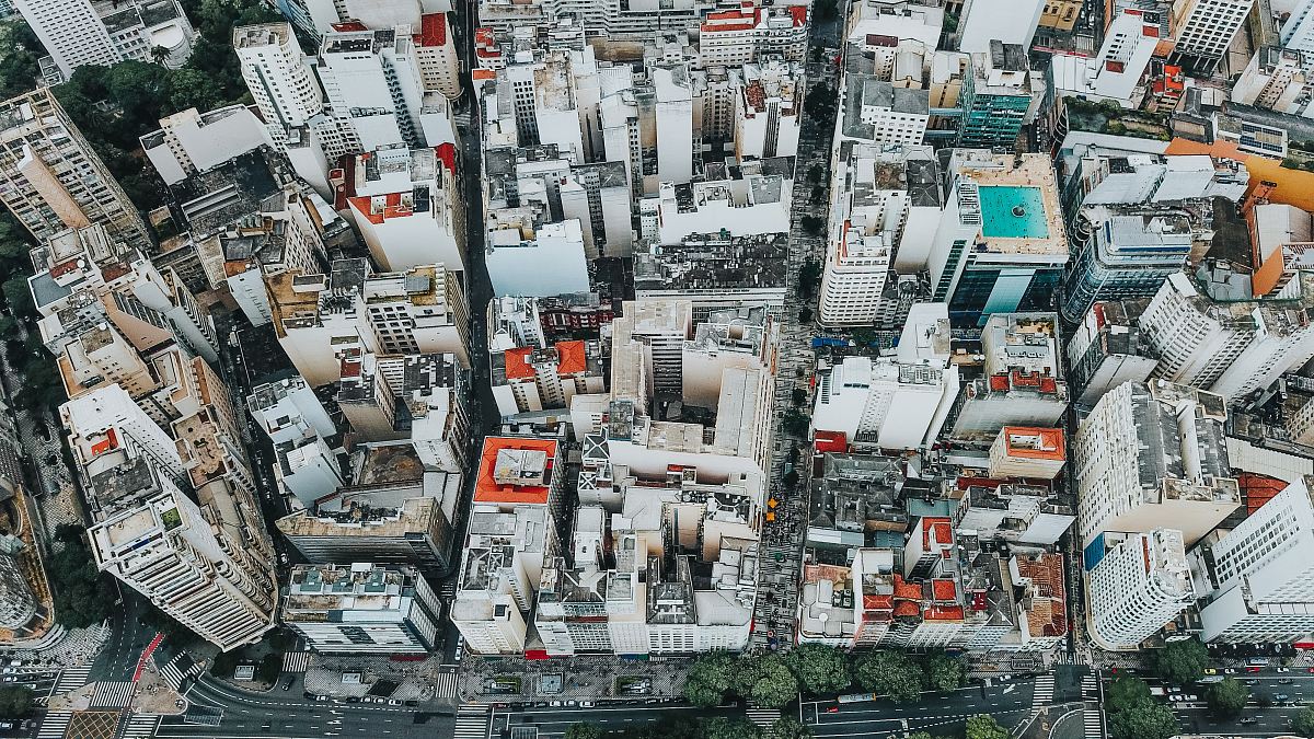 skyline city areal shot
