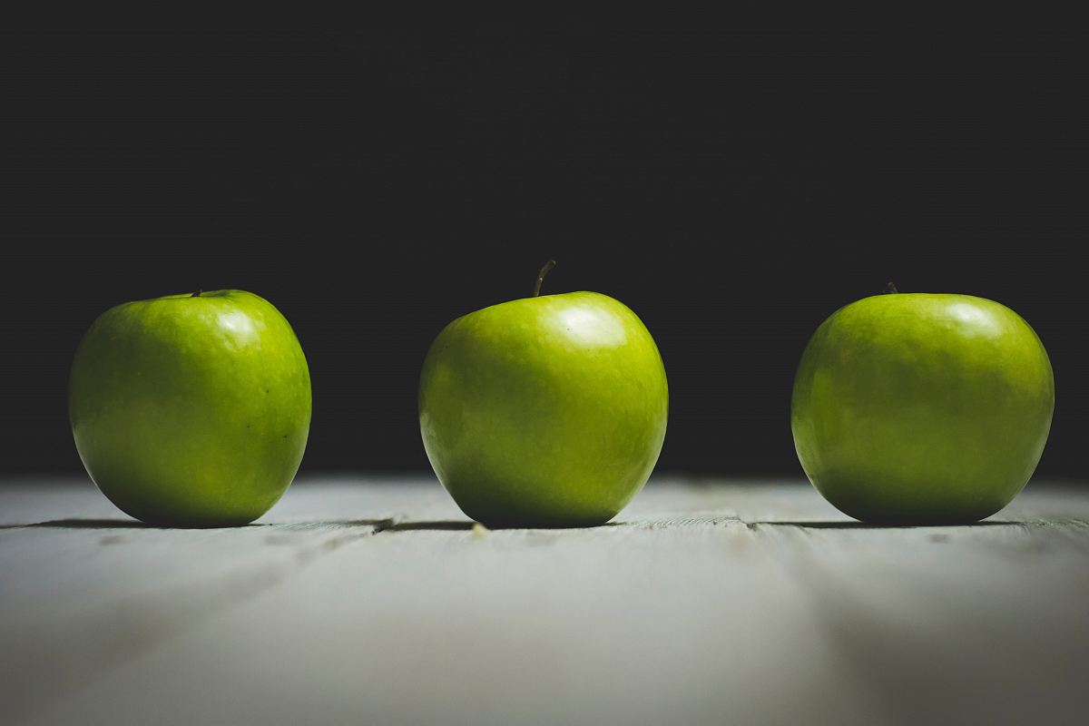 three granny smith apples