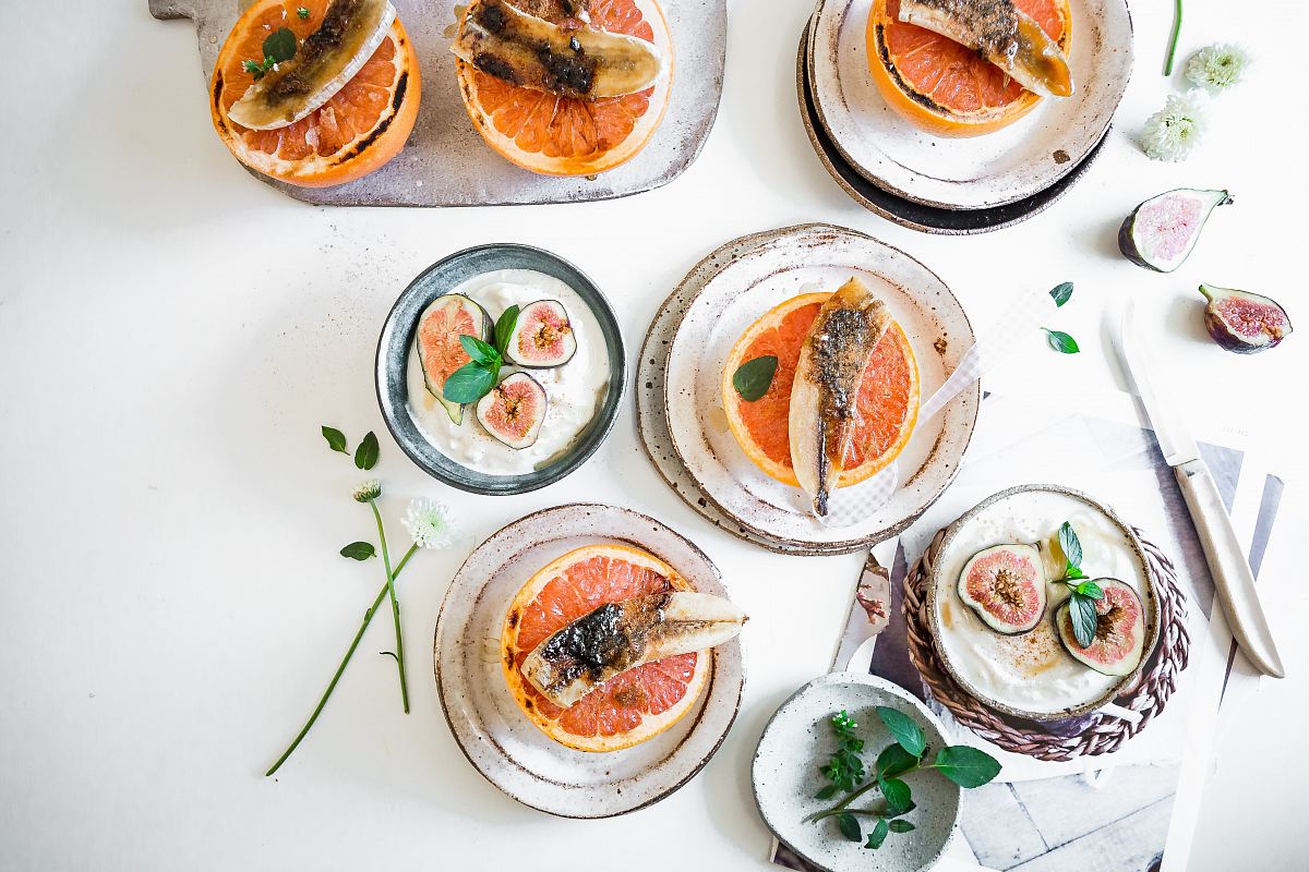top view of orange dishes