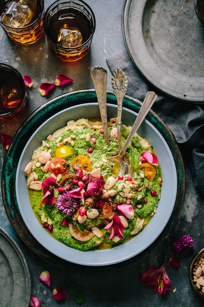 top view salad with guacamole