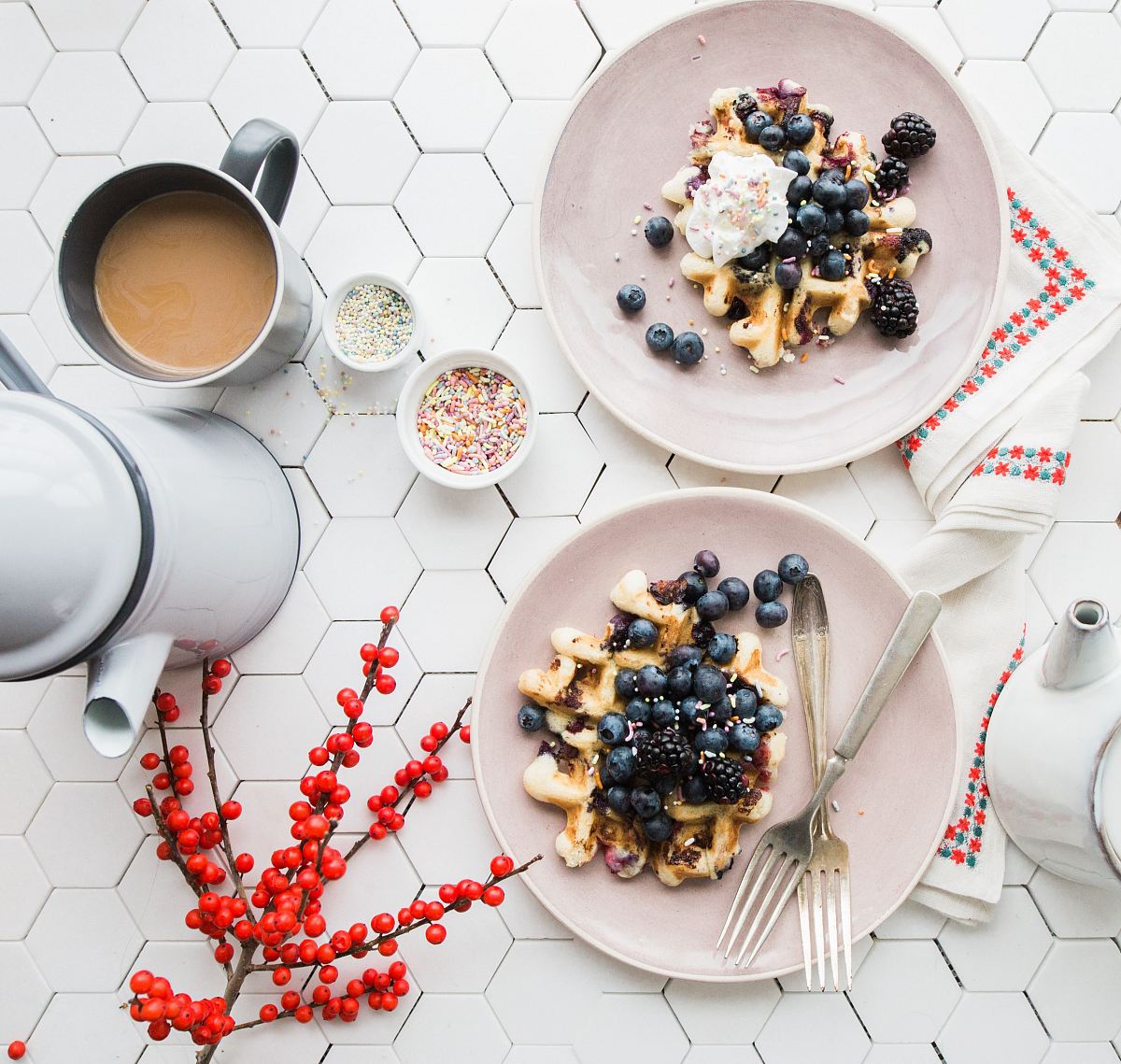 two pancakes with blueberry on top