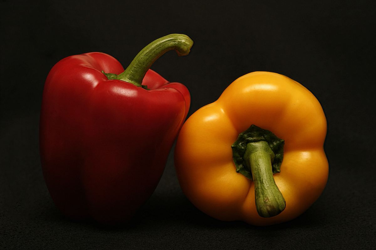 two red and orange bell peppers