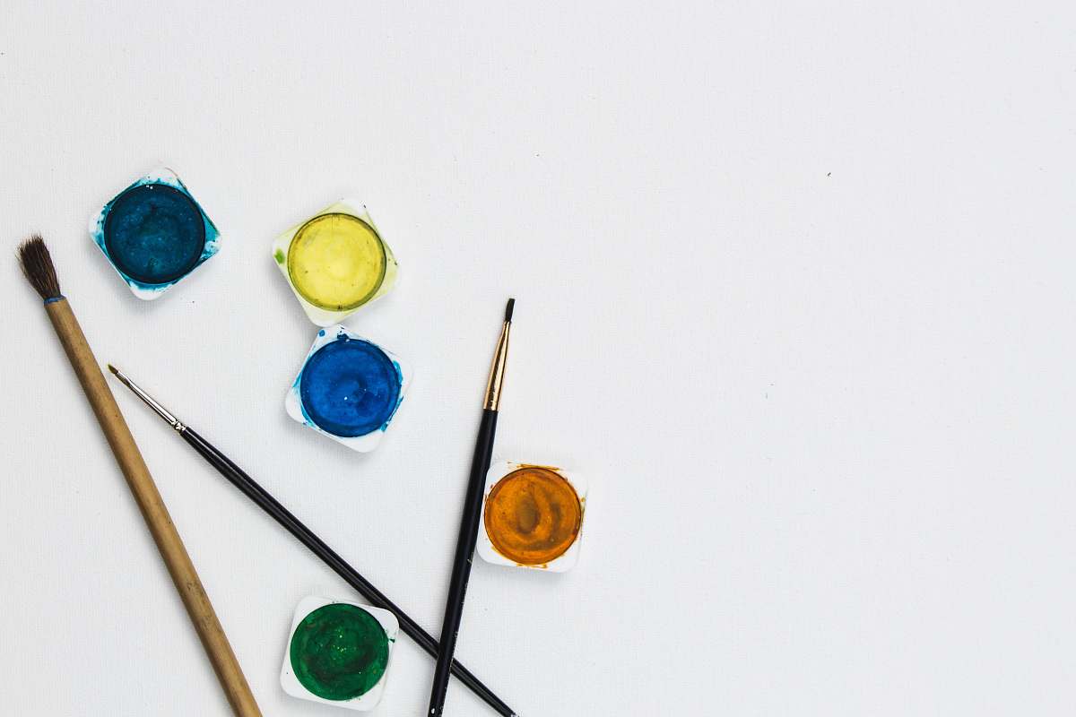 paint assorted-color paints and paint brushes paint brush