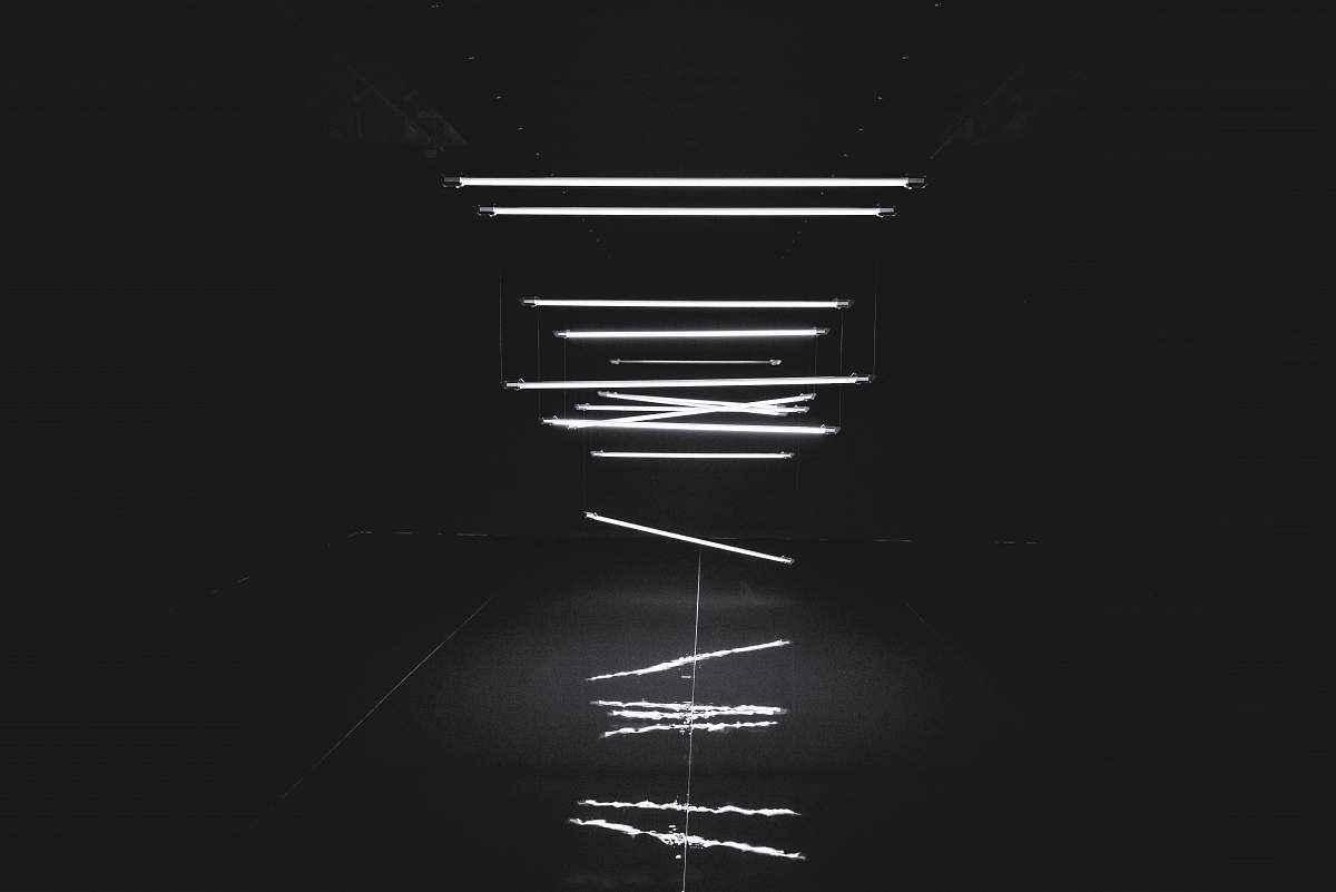 sydney A unique shot of tube lights falling from the ceiling in a dark room. australia