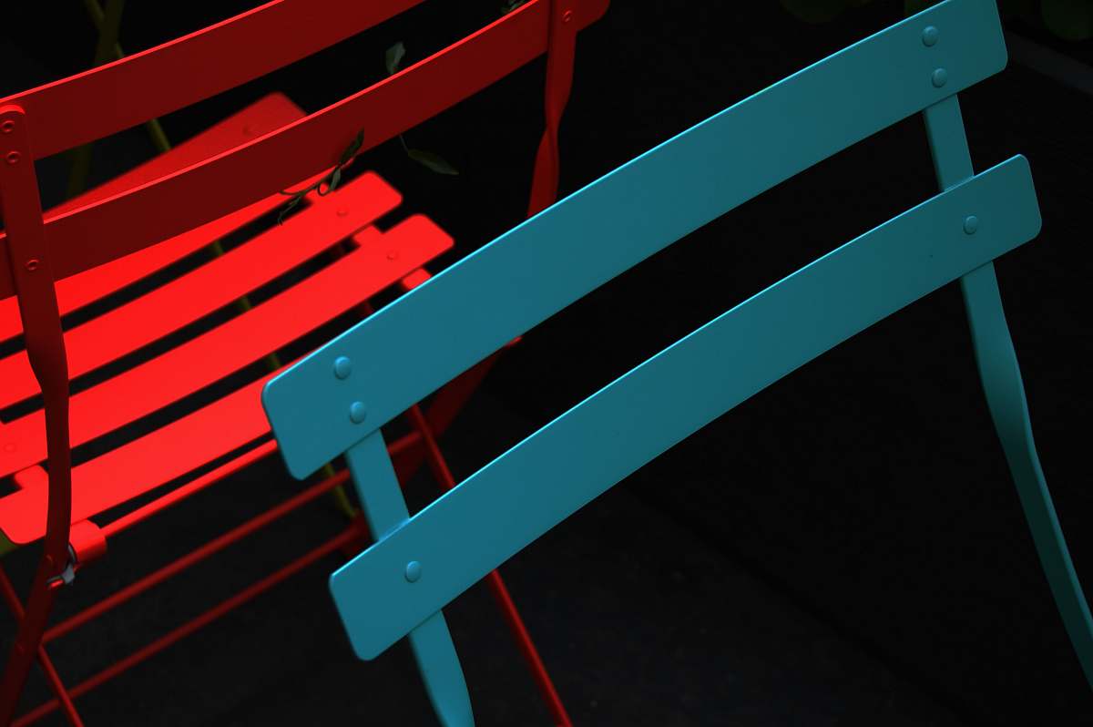 bench blue and red steel chairs seat