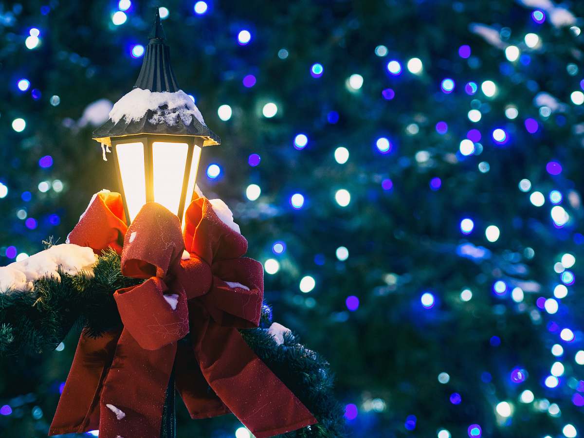 holiday closeup photo of lantern lamp winter