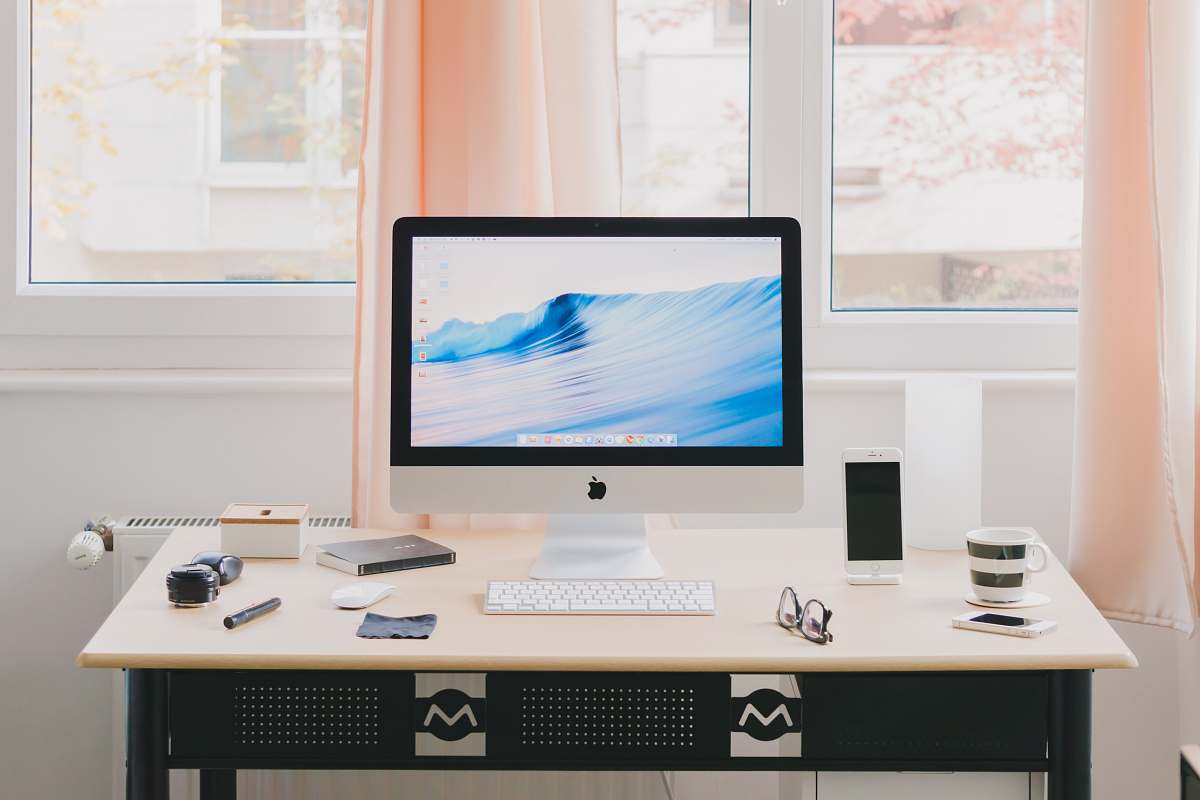 table turned silver iMac office