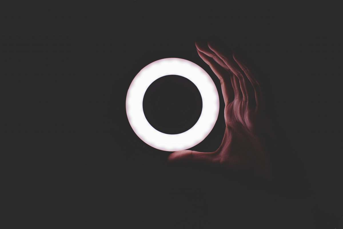 black round white LED light dark