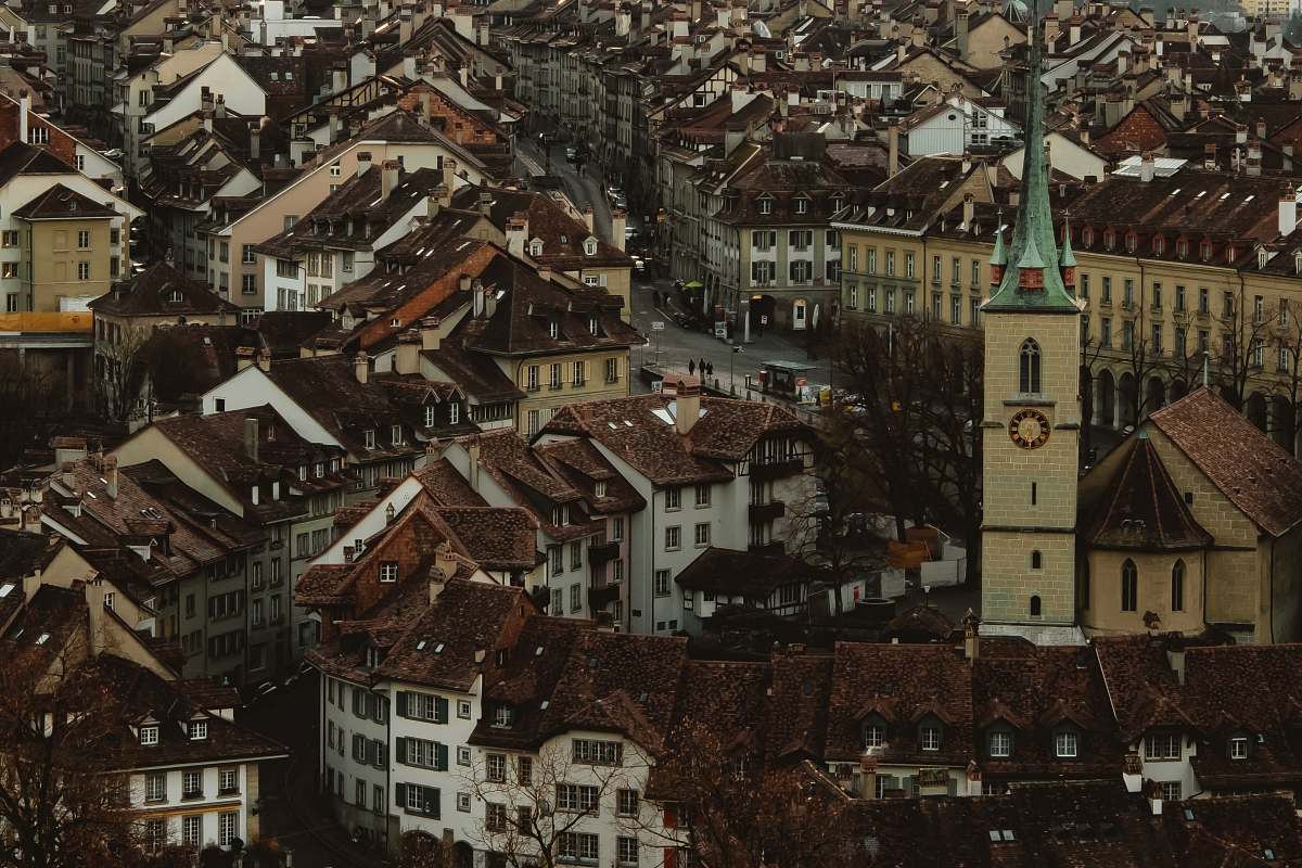 switzerland aerial photography of brown townhouse buildings