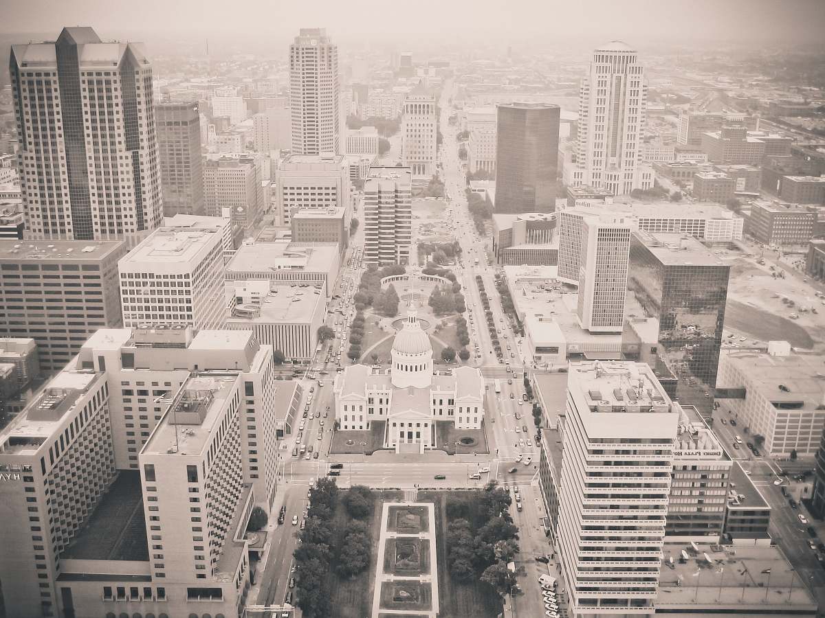 grey top view photo of high rise building aerial view