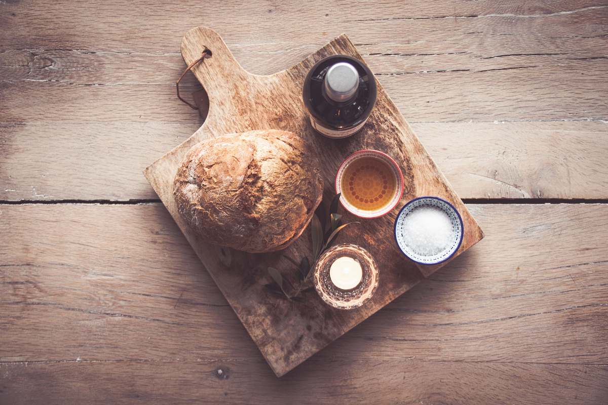 flatlay bread and condiments brown
