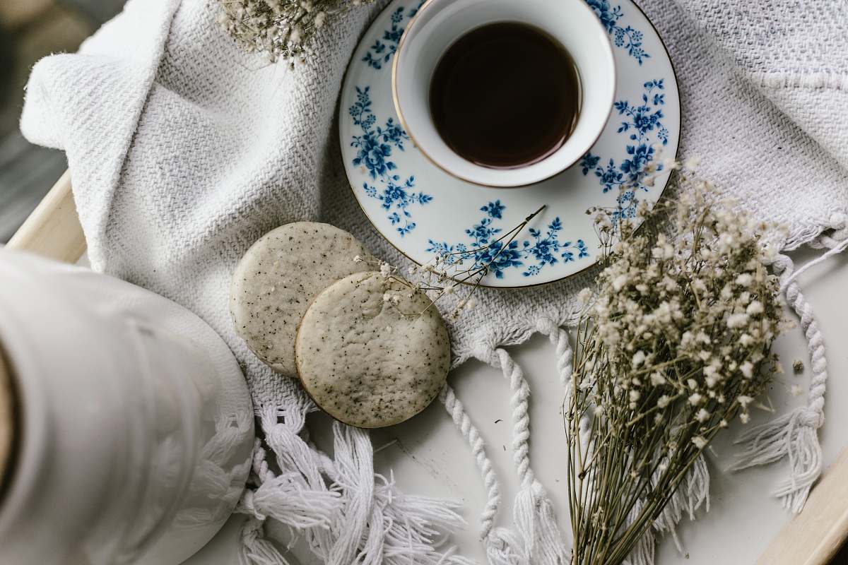 cup cup of coffee and biscuits on tray coffee cup