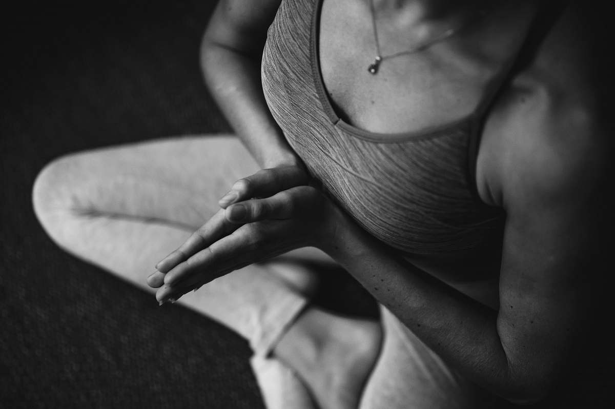 finger woman in white tank top and panty grey