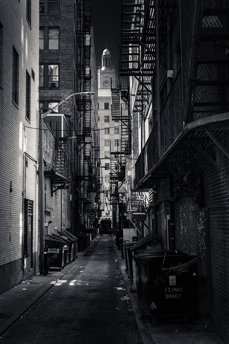 black and white building painting