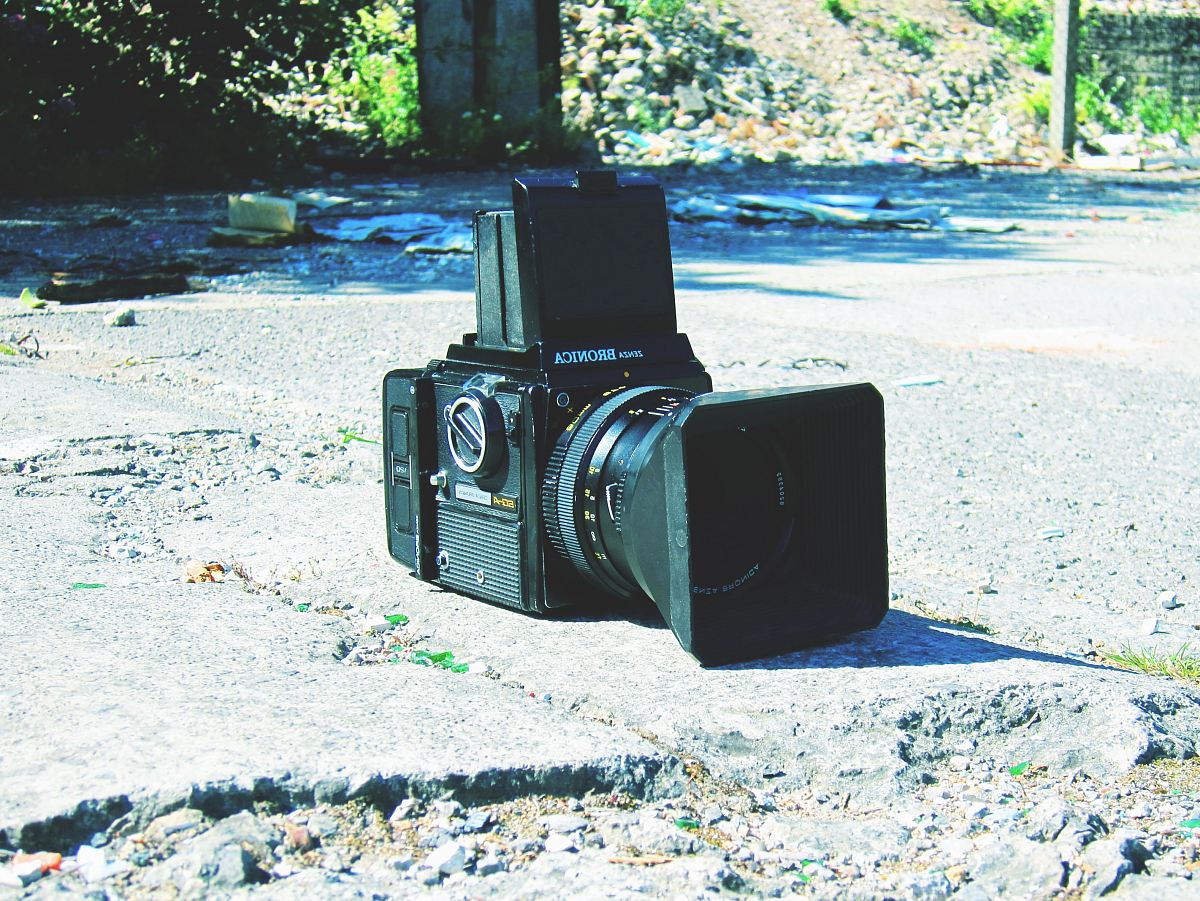 black camera on stone