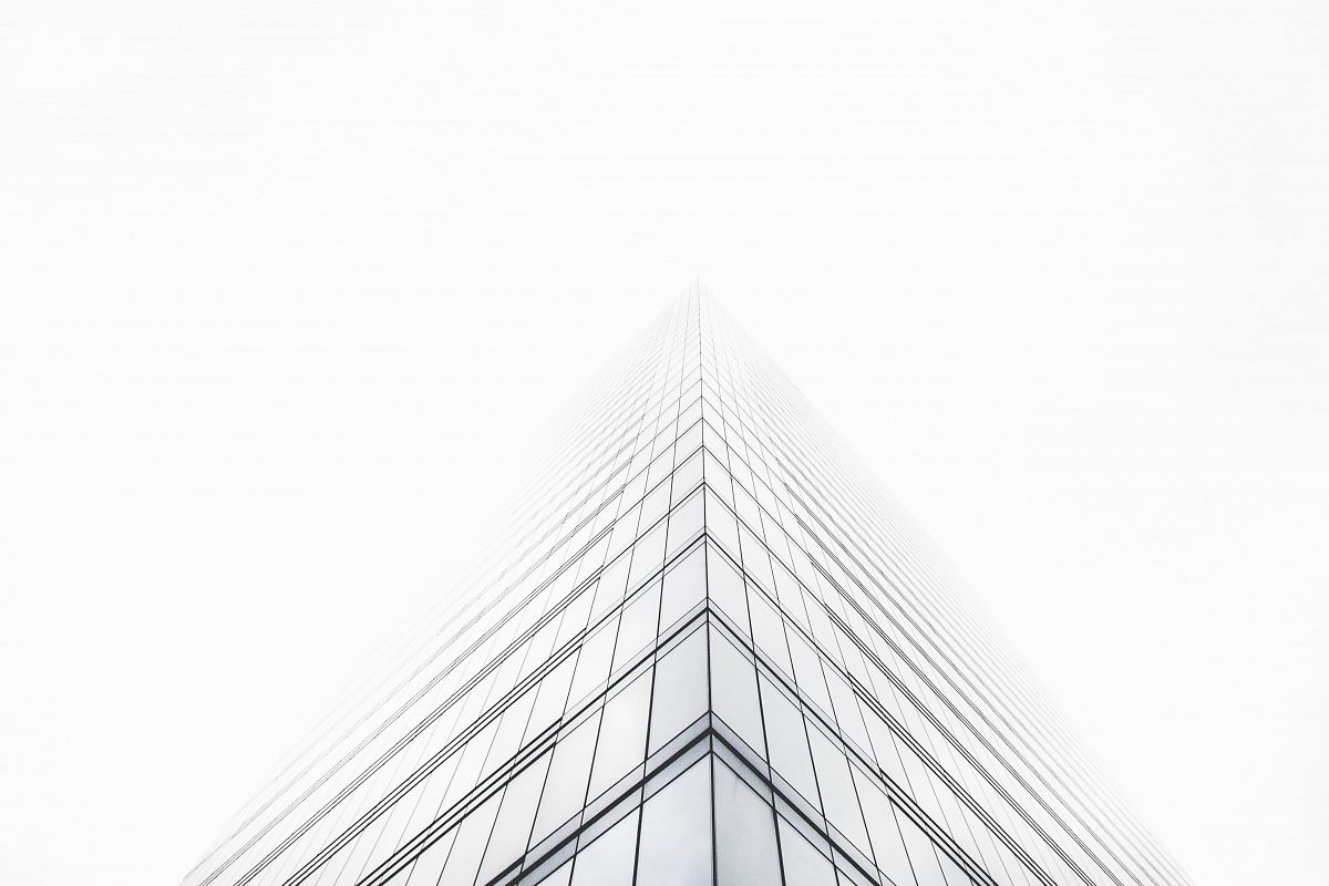 bottom view of glass building