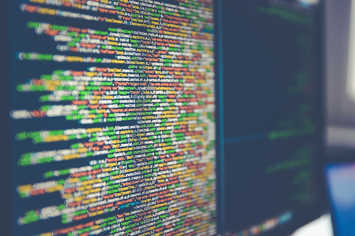 Colorful software or web code on a computer monitor