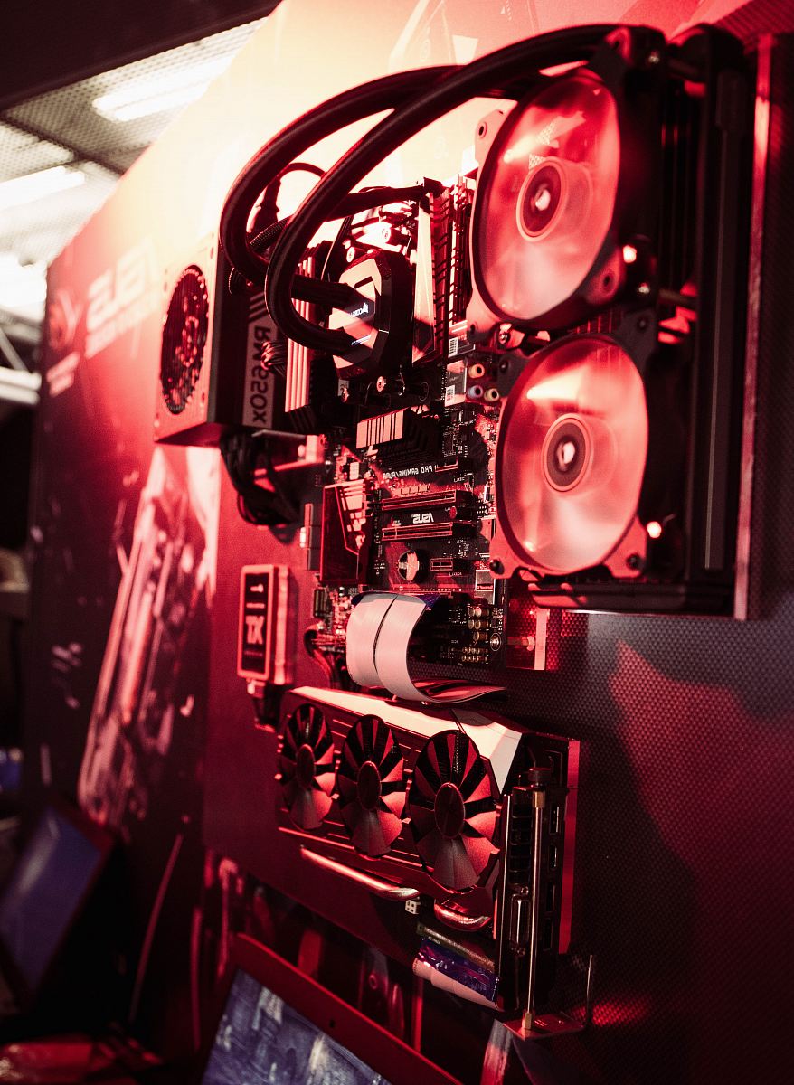 computer motherboard near graphics card