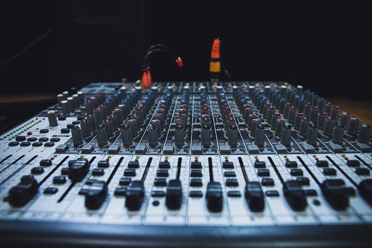 gray and black audio mixer macro shot