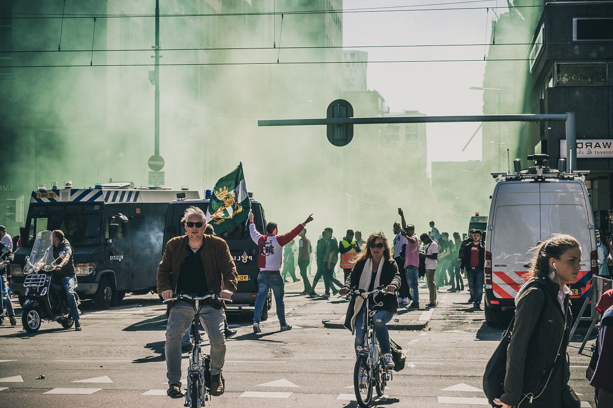 group of people stranded by smoke