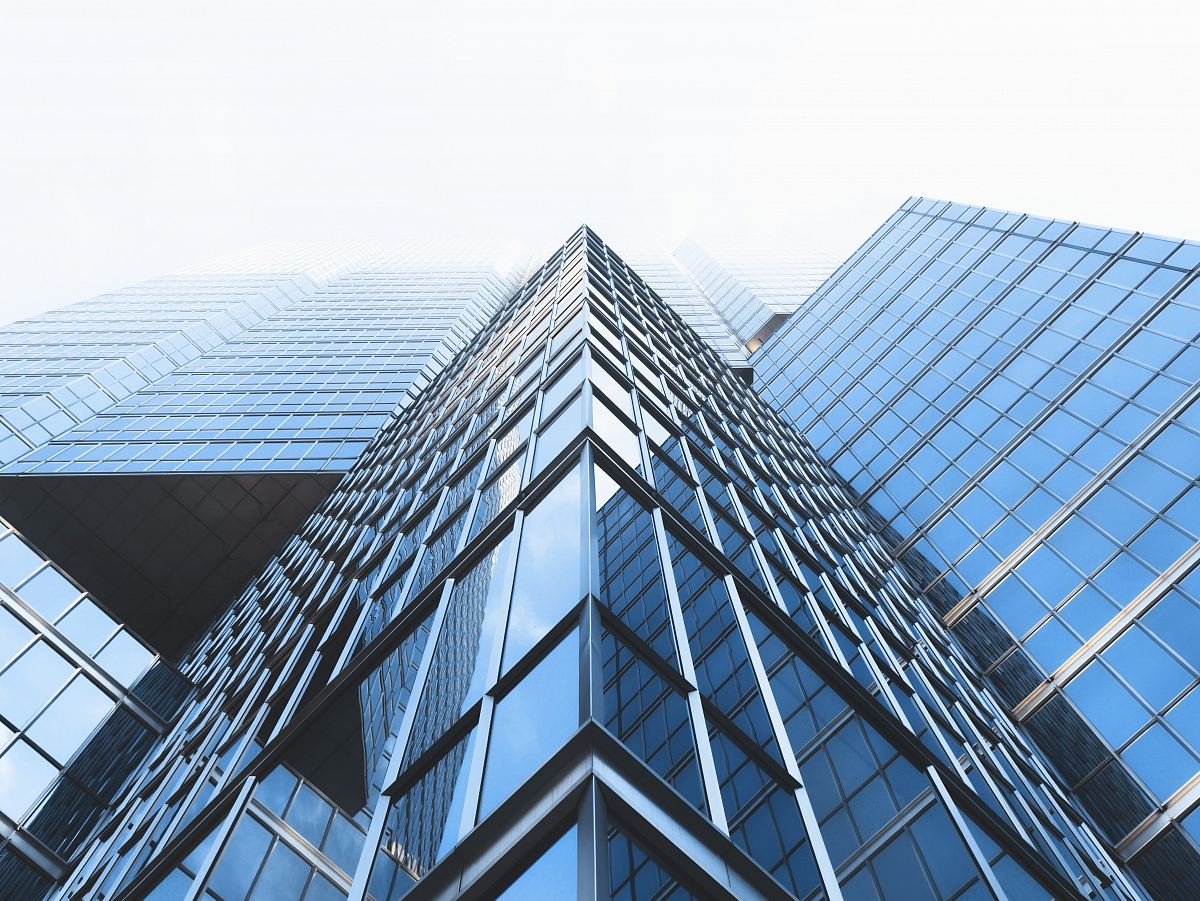 low angle photography curtain wall buildings
