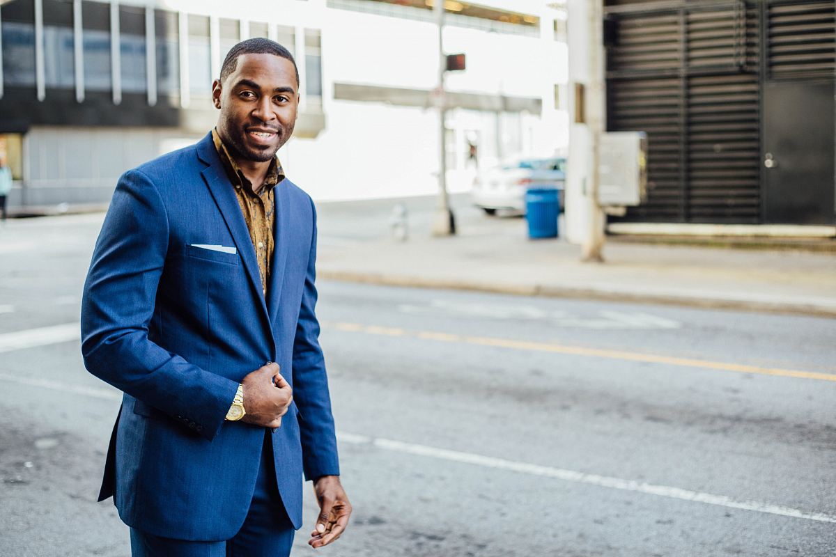 man in blue formal suit