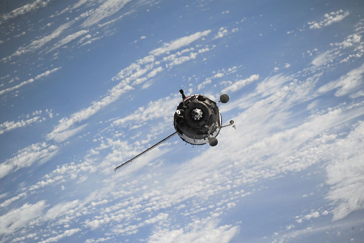 satellite flying on space