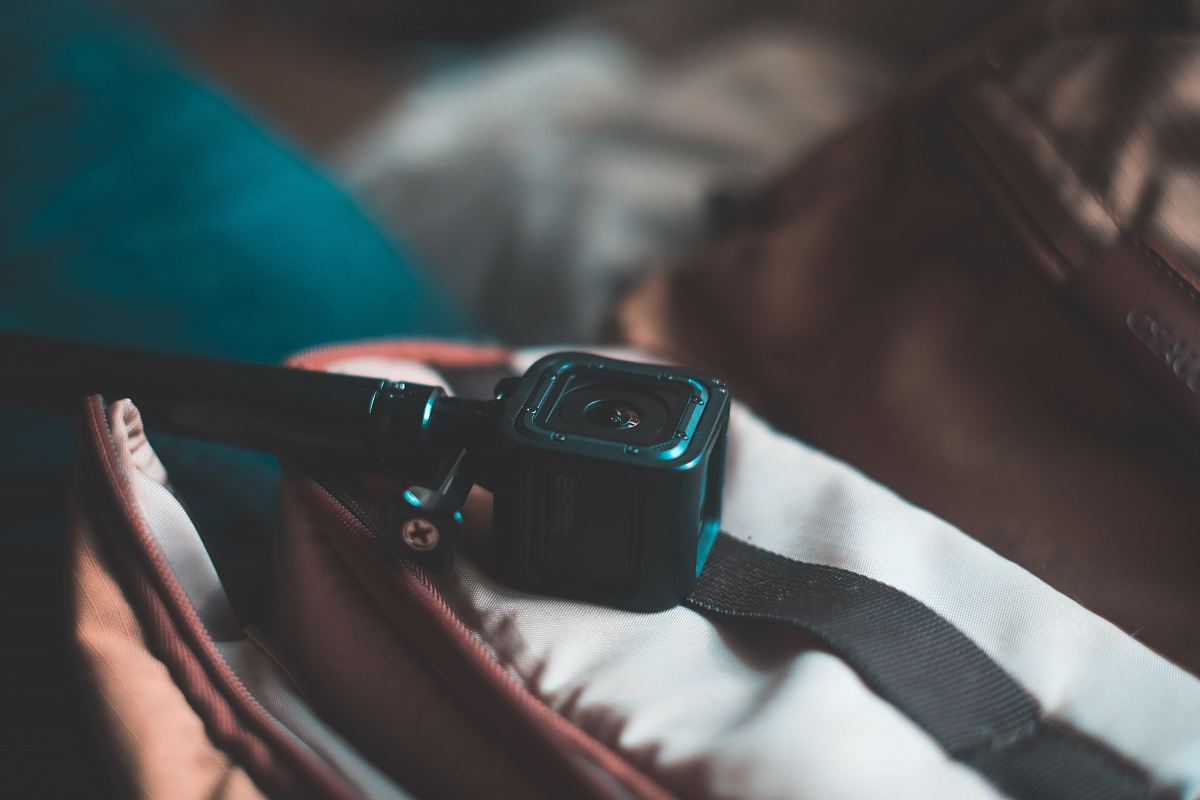 selective focus photography of black webcam