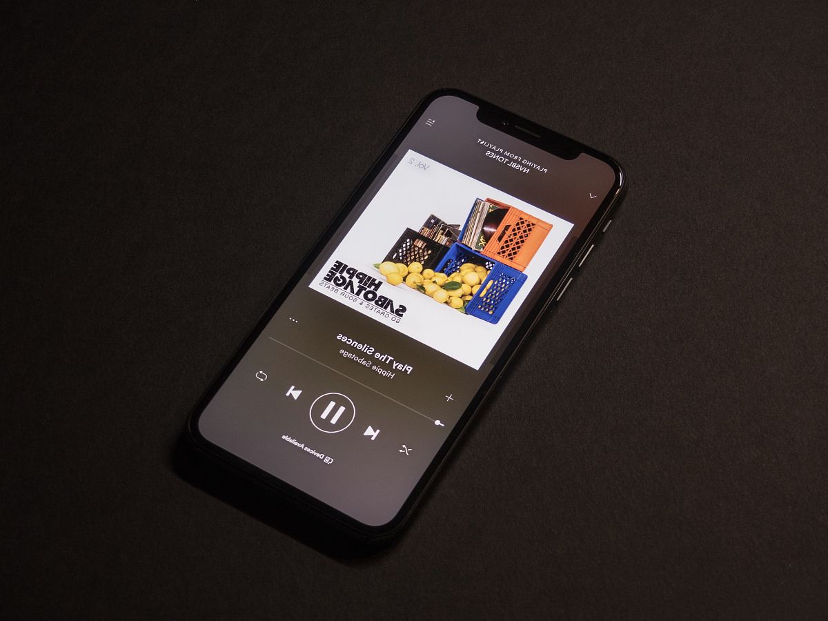 space gray iPhone X showing Spotify application