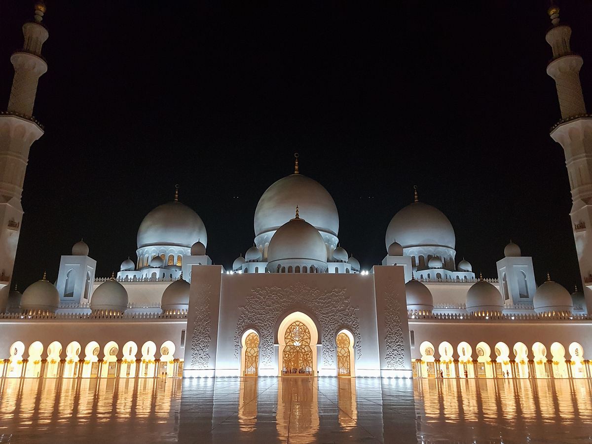 white mosque at night