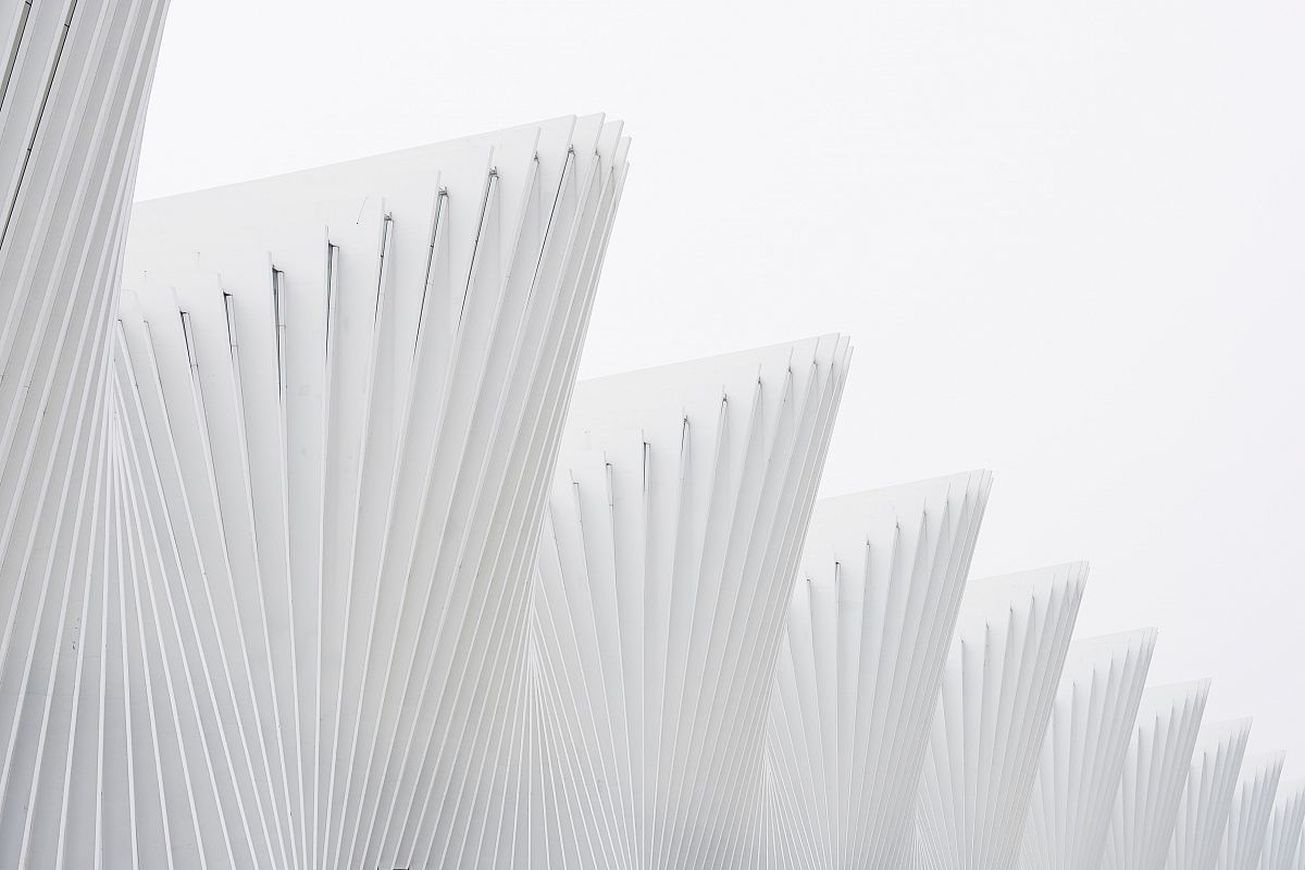 White ribs in a facade against a white sky