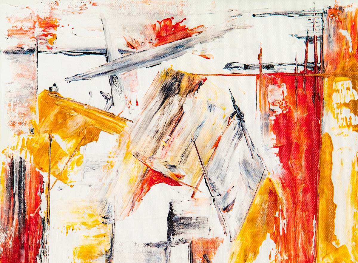 painting white, yellow, and red abstract painting modern art