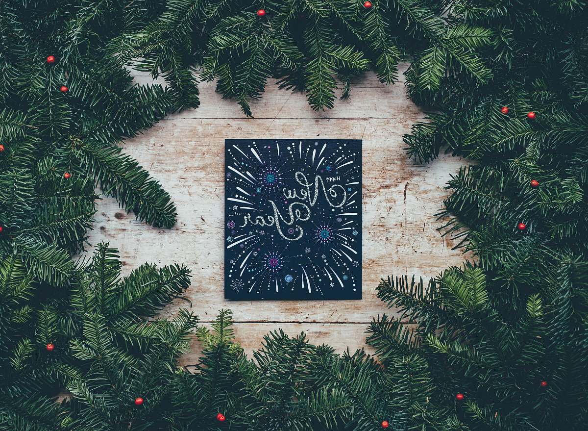 holiday green Christmas decor with New Year greetings new