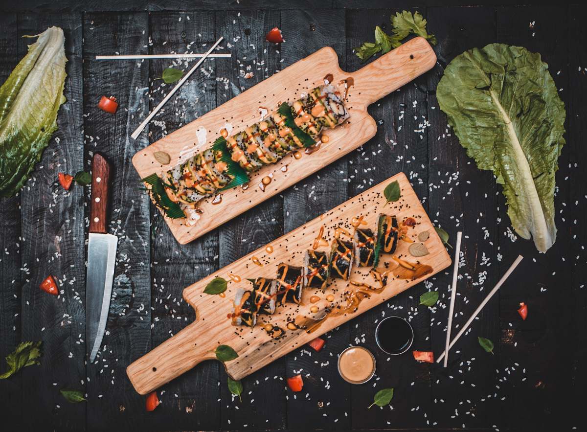 bait uramaki on chopping boards fishing lure