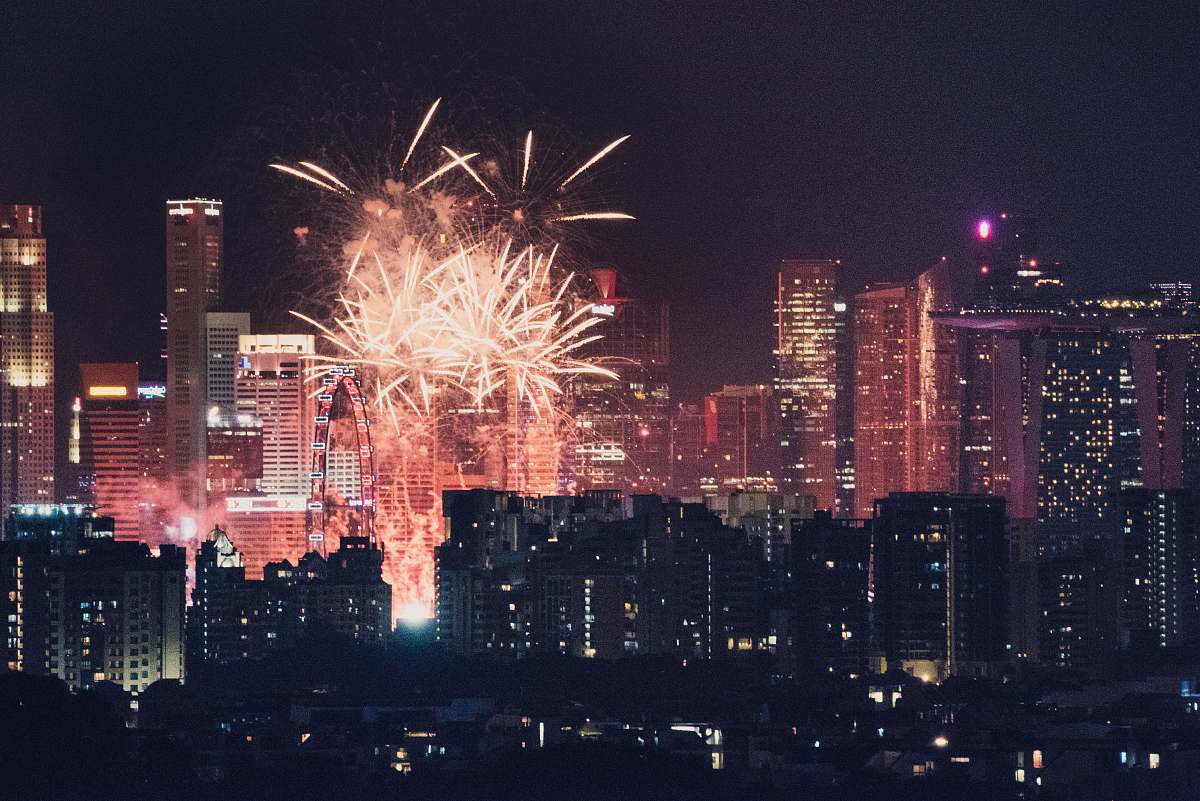 night fireworks display in the city fireworks