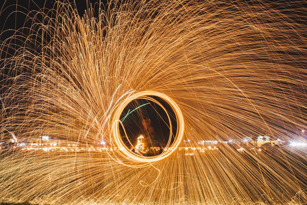 light steel wool photography of fireworks nature