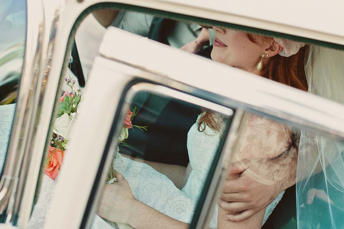 wedding bride in white vehicle love