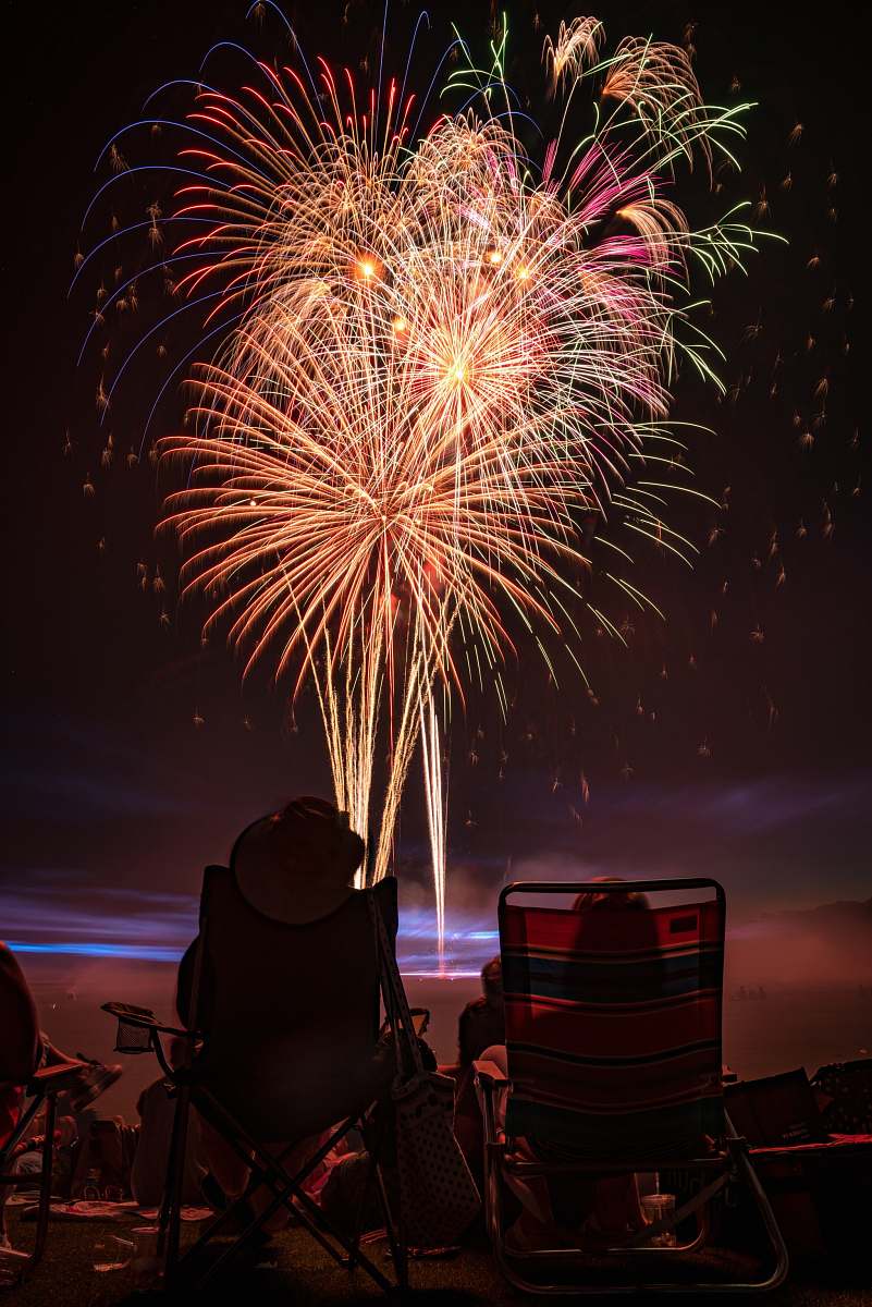 fireworks two people watching fireworks display night