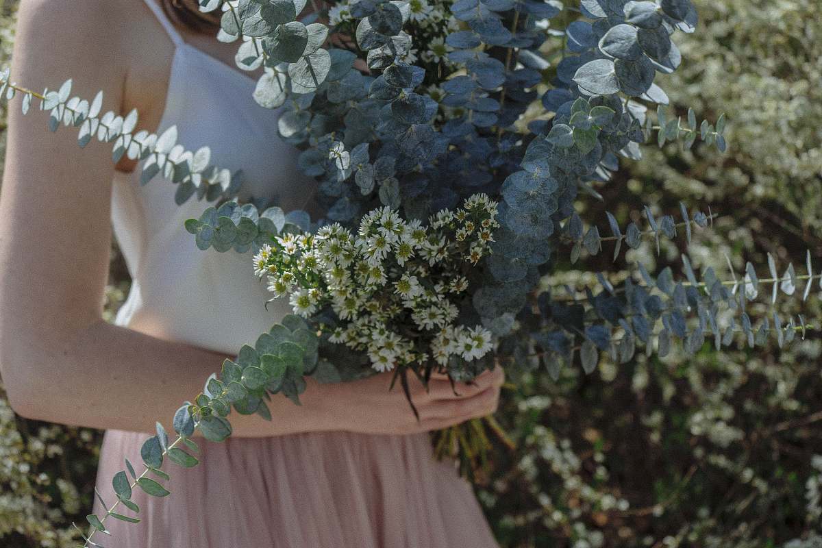 blossom woman holding white petaled flower bouquet flower