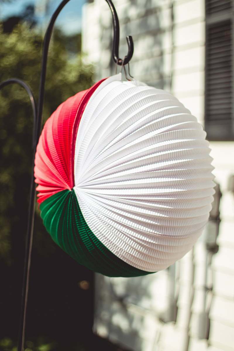 lamp white, red, and green hanging ball lampshade