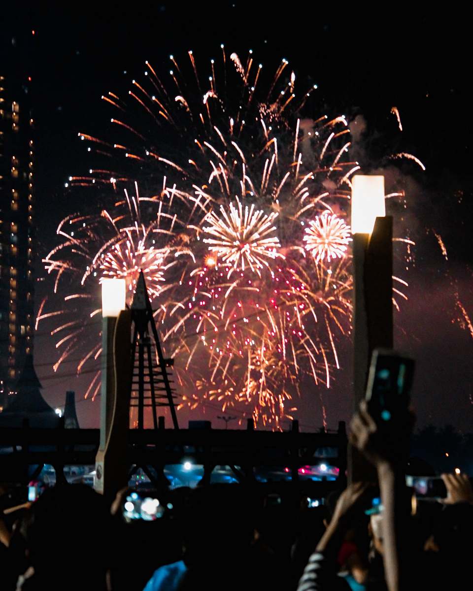 outdoors people watching fireworks display night