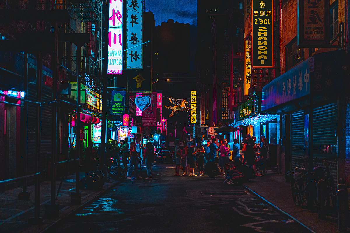 Neon People Gathering Near Outdoor During Nighttime City Image Free Photo