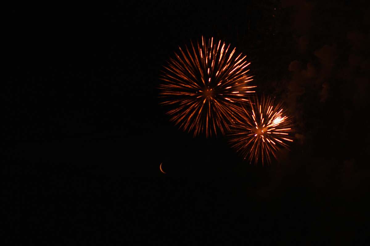 outdoors low-angle photography of red fireworks display night