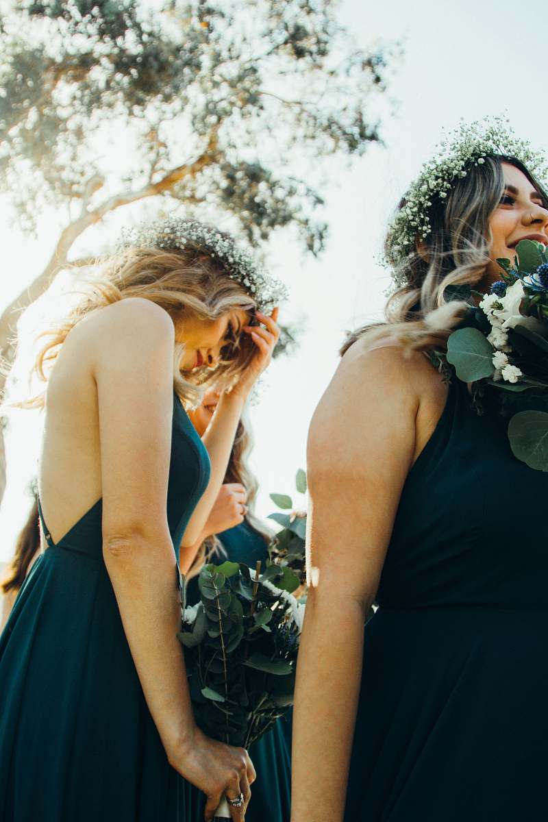 people women wearing blue dresses bridesmaid