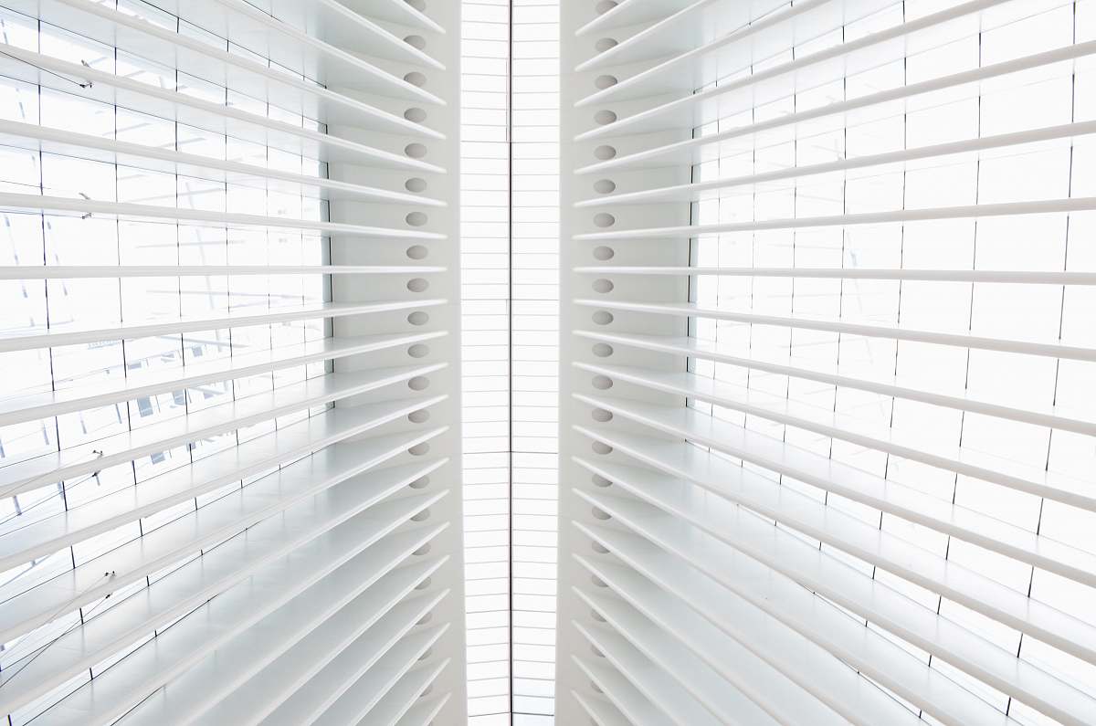 black-and-white White ribs in the ceiling of the WTC transit hub grey