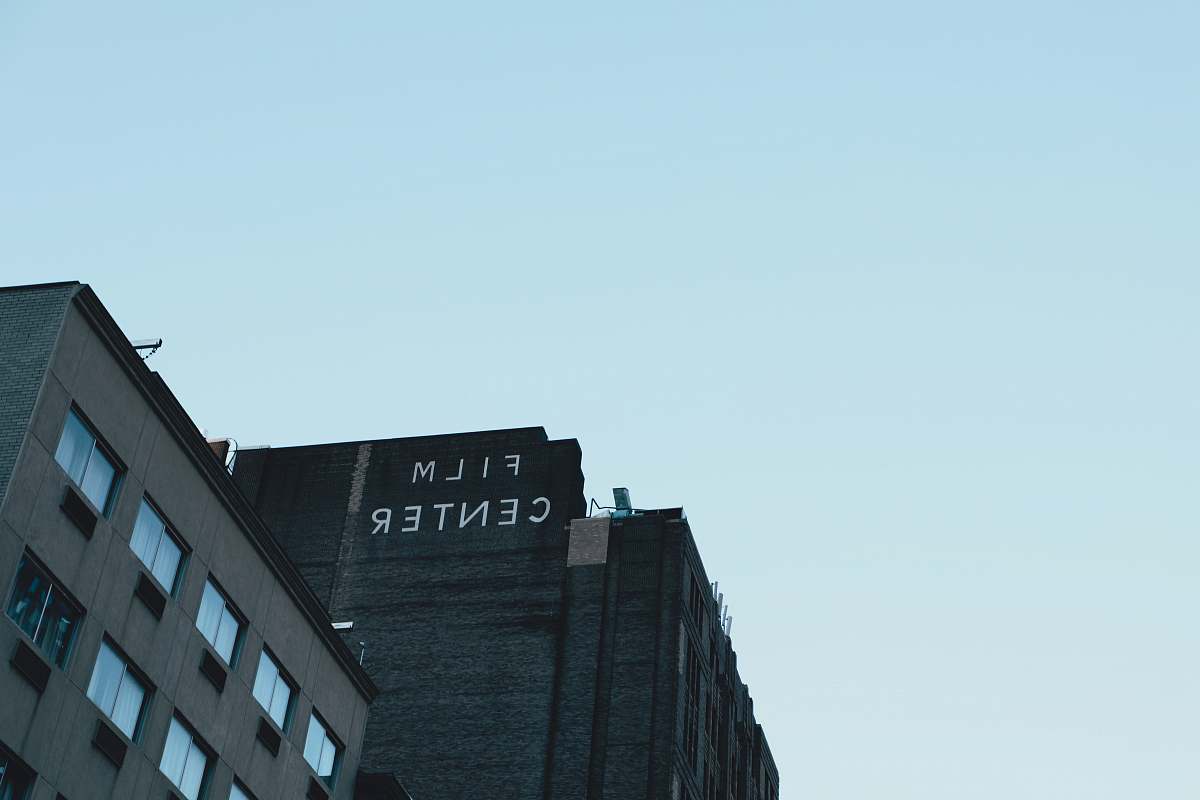 building worm's-eye view of Film Center building city