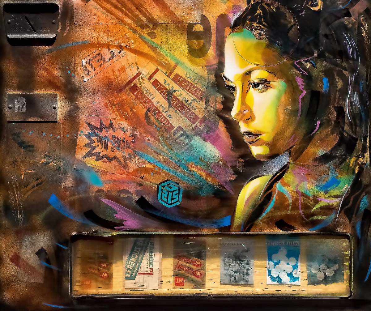 street multicolored female painting door