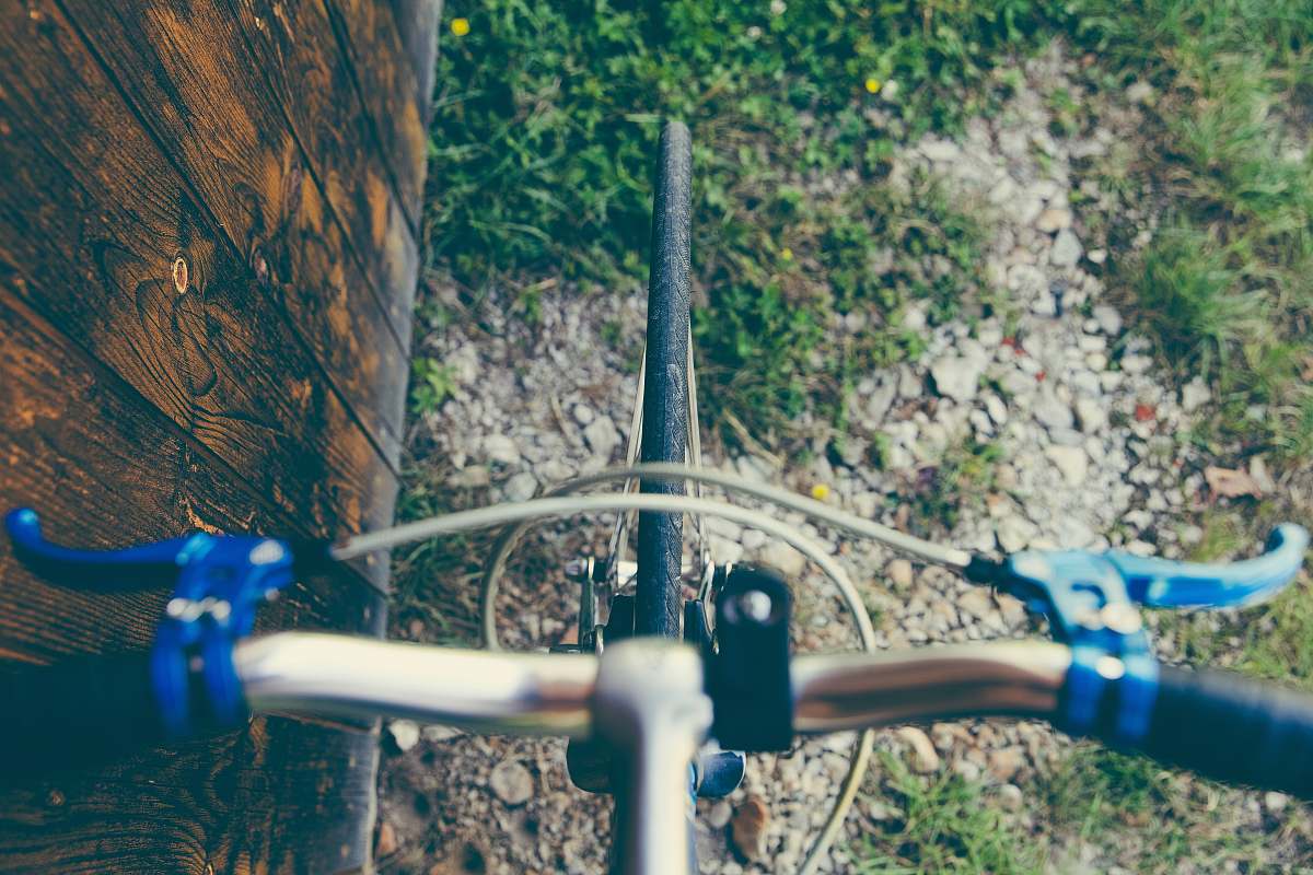 handlebars black bicycle tire on top view brakes