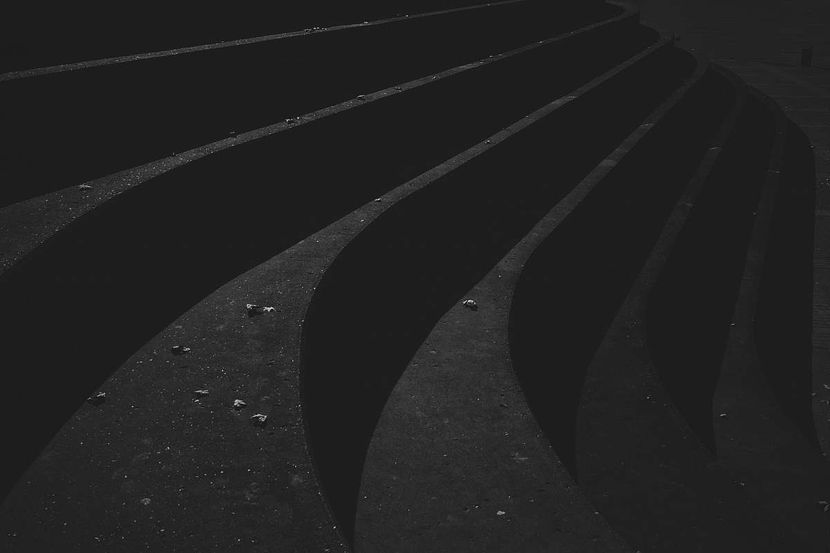 black-and-white black and gray staircase black